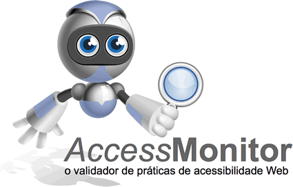 logotipo AccessMonitor - Um robozinho de olhos grandes segurando uma lupa