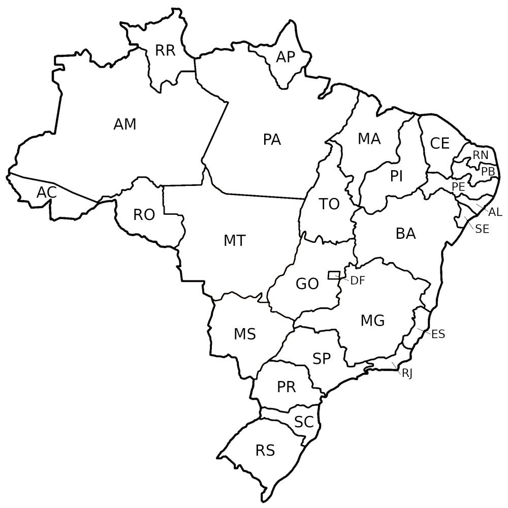 Mapa do Brasil com a sigla dos estados